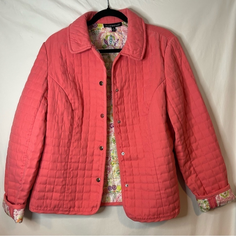 Briggs New York Pink Puffer Jacket with Quilted Design Size 14